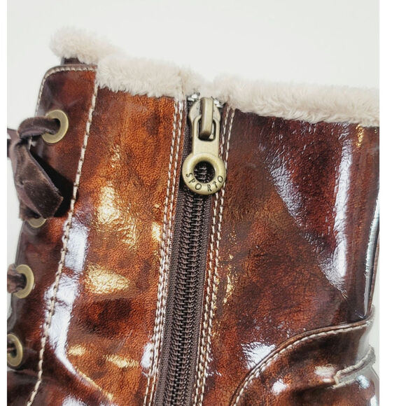 SPORTO CANDICE SHERPA LINED HEELED FAUX LEATHER BROWN BOOTS, SZ 7 - Picture 9 of 16